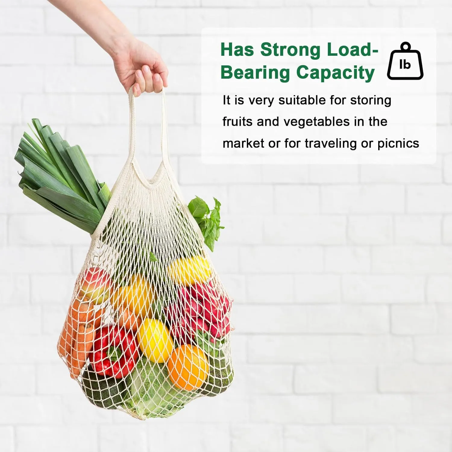 1-Pack Cotton Mesh Bag, Reusable Washable Mesh Net String Grocery Bags, Reusable Produce Bags with Handle, Net Tote Bag for Fruits/Vegetables Shopping [Cream, Short Handle]