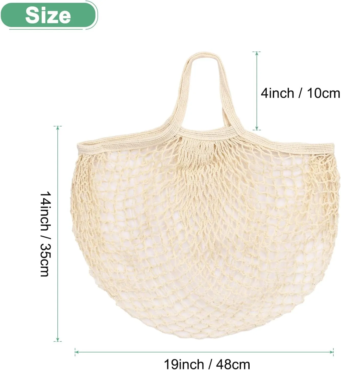 1-Pack Cotton Mesh Bag, Reusable Washable Mesh Net String Grocery Bags, Reusable Produce Bags with Handle, Net Tote Bag for Fruits/Vegetables Shopping [Cream, Short Handle]