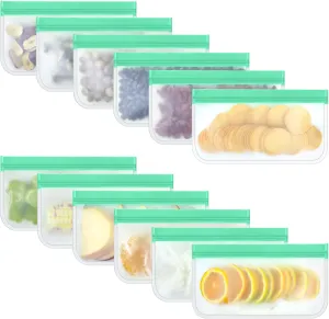 12 Pack Reusable Snack Bags, Silicone Snack Bags Reusable Storage, Leakproof Snack Storage Bags Containers for Travel Picnic, Work, Home Use