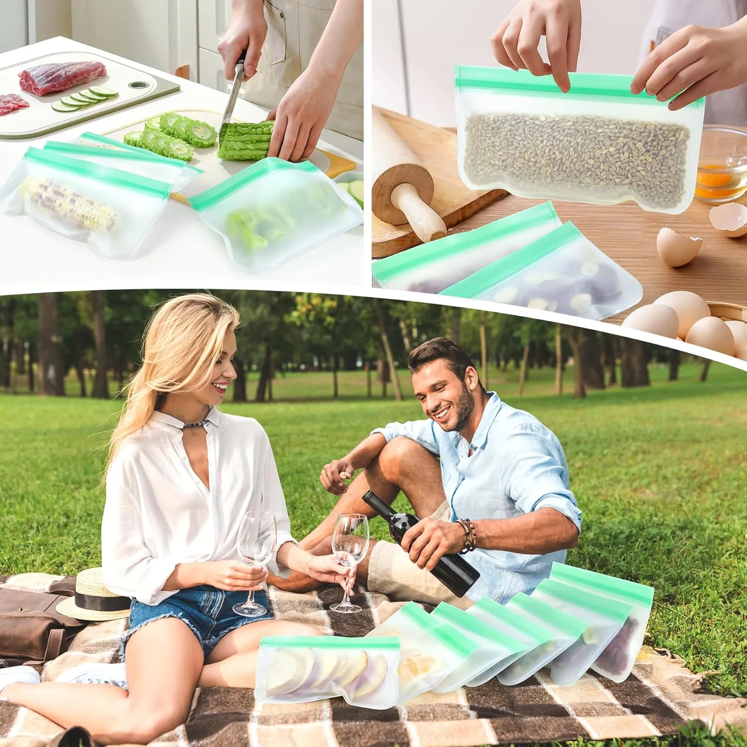 12 Pack Reusable Snack Bags, Silicone Snack Bags Reusable Storage, Leakproof Snack Storage Bags Containers for Travel Picnic, Work, Home Use
