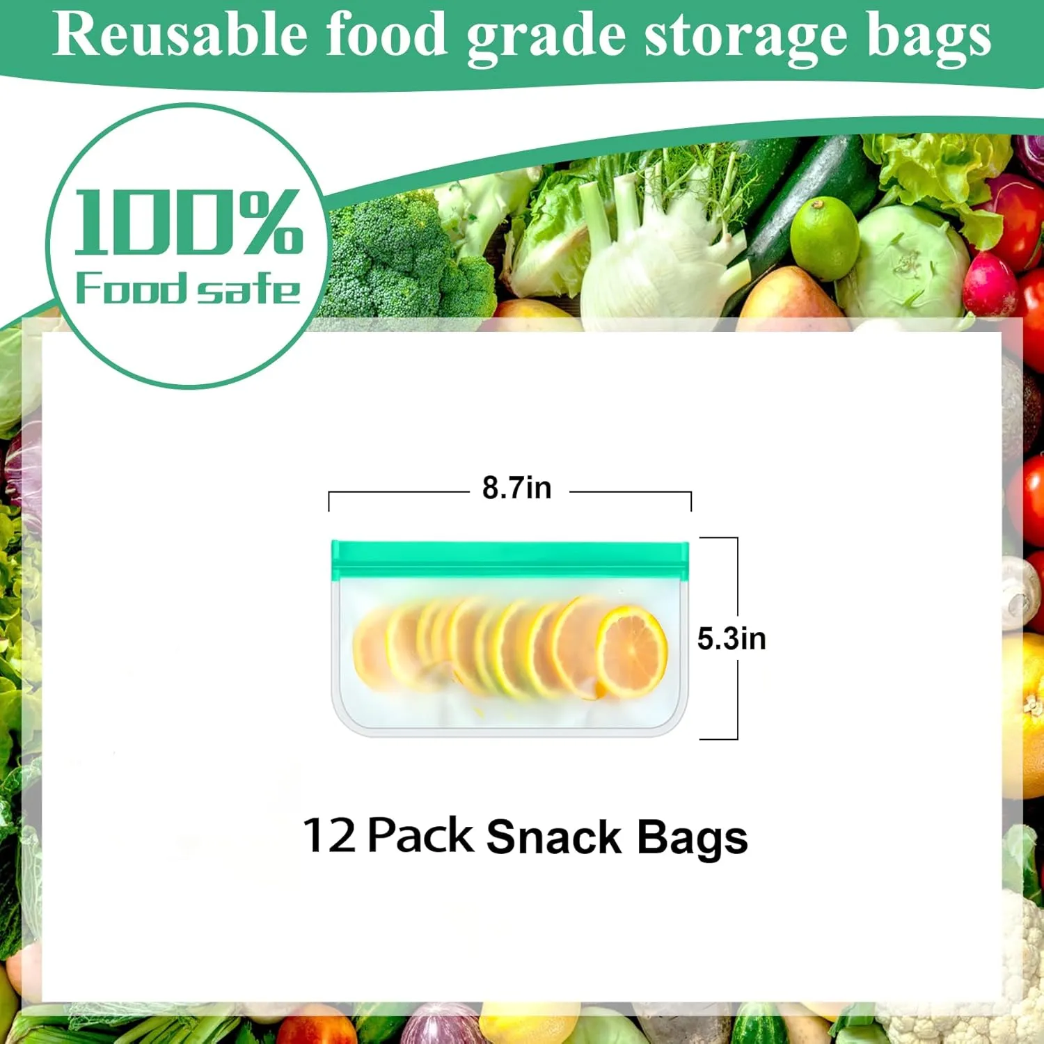 12 Pack Reusable Snack Bags, Silicone Snack Bags Reusable Storage, Leakproof Snack Storage Bags Containers for Travel Picnic, Work, Home Use