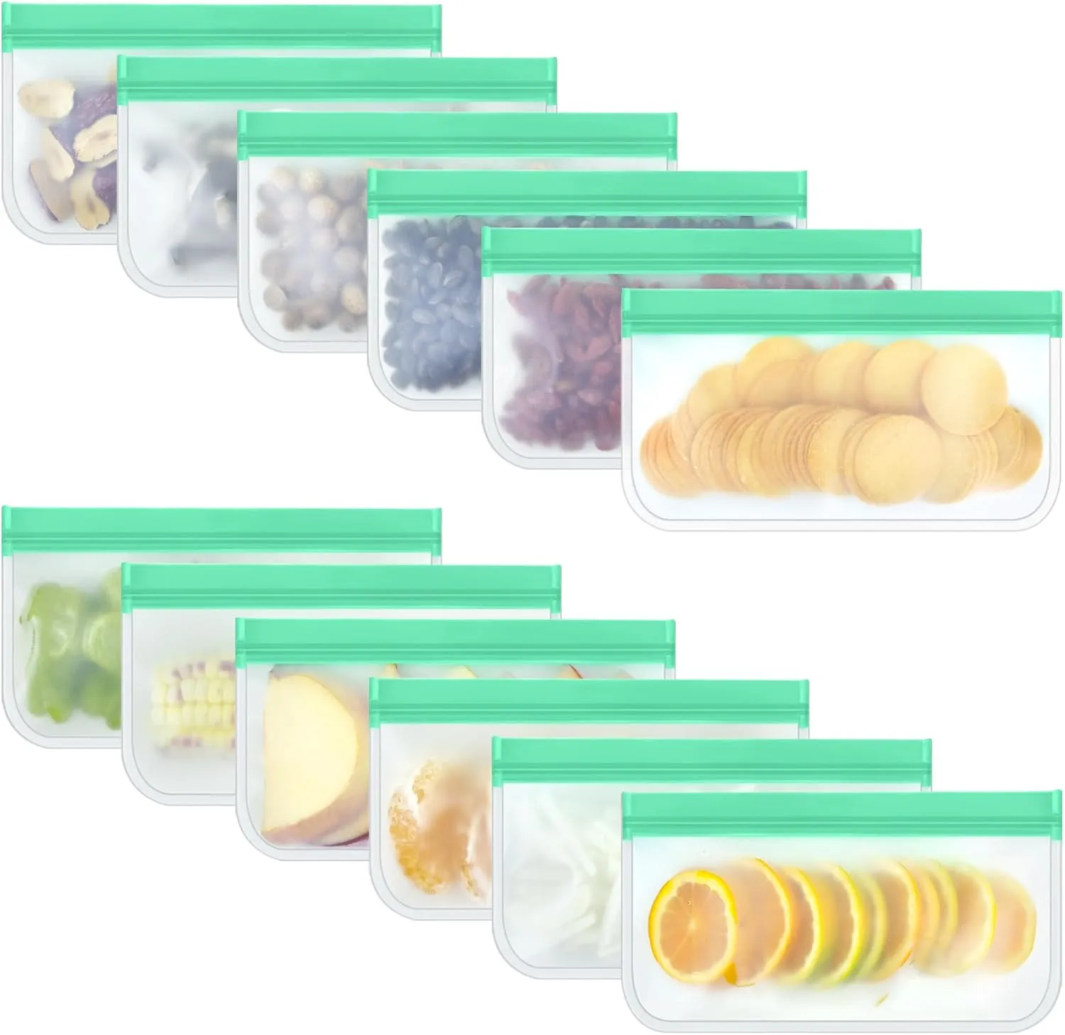 12 Pack Reusable Snack Bags, Silicone Snack Bags Reusable Storage, Leakproof Snack Storage Bags Containers for Travel Picnic, Work, Home Use