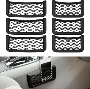 6 PCS Car Pocket Phone Net, Universal Seat Side Storage Net Bag with Double Sided Tape, Automotive Frame Storage Net Pocket, Vehicle Interior Organizer for Phone Purse Bag