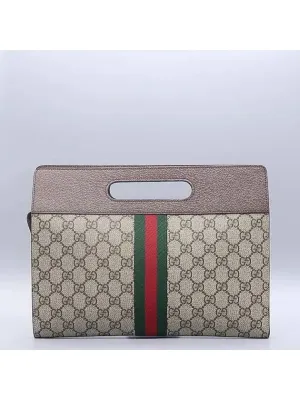 700950 Brown Leather GG Supreme Ophidia Handle Clutch