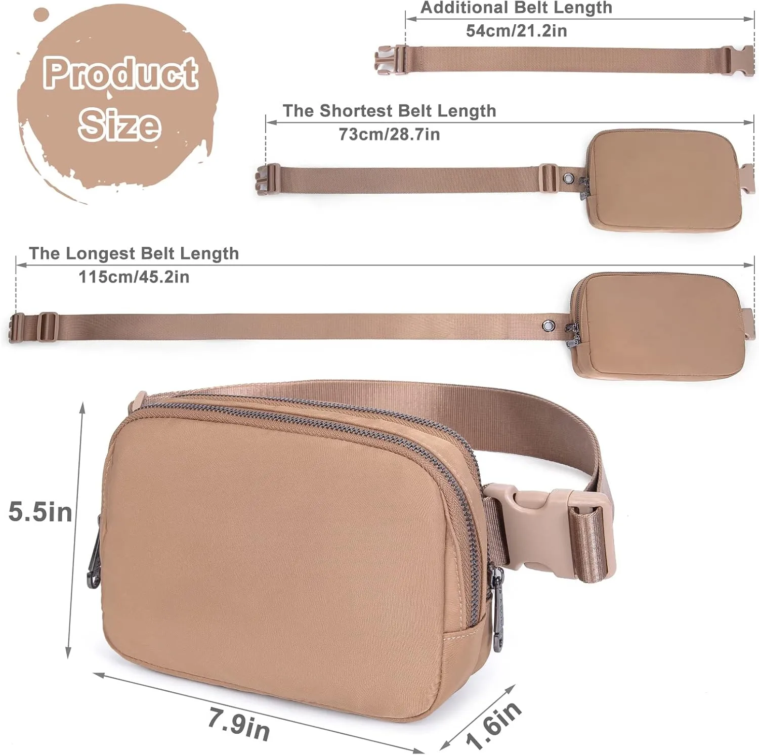 AROME Mini Belt Bag for Women, Fashion Waist Packs Fanny Pack Crossbody Bags with Strap Extender for Women Men, Waterproof Waist Bag Hip Bum Bag for Casual Travel Running Hiking Outdoor Sports