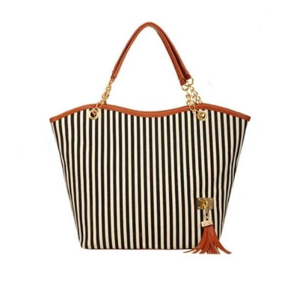 ASDS 2017 New Striped Canvas Handbag Women Shoulder Bags Beach Bag Fashion Zipper Tassel Women Handbag Big Tote Bag