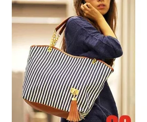 ASDS 2017 New Striped Canvas Handbag Women Shoulder Bags Beach Bag Fashion Zipper Tassel Women Handbag Big Tote Bag