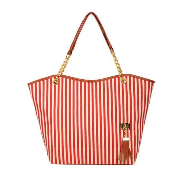 ASDS 2017 New Striped Canvas Handbag Women Shoulder Bags Beach Bag Fashion Zipper Tassel Women Handbag Big Tote Bag