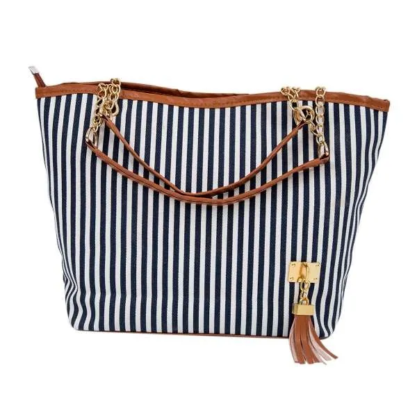 ASDS 2017 New Striped Canvas Handbag Women Shoulder Bags Beach Bag Fashion Zipper Tassel Women Handbag Big Tote Bag
