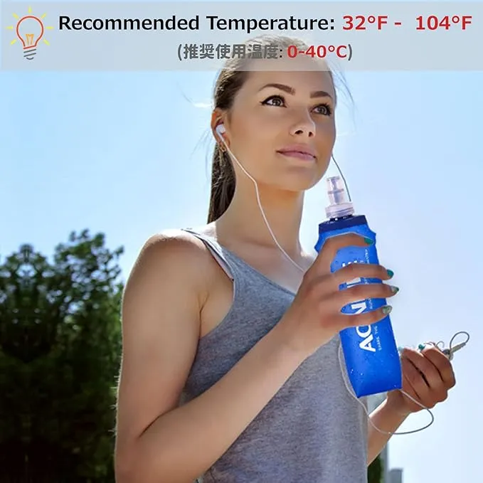 Azarxis Soft Flask Collapsible Water Bottle Running Soft Gel Flask Reservoir Handheld Folding TPU 250 500ml for Hydration Pack Hiking Cycling Climbing (250ml/8.45oz - 2 Pack with 2 Speed Straws)