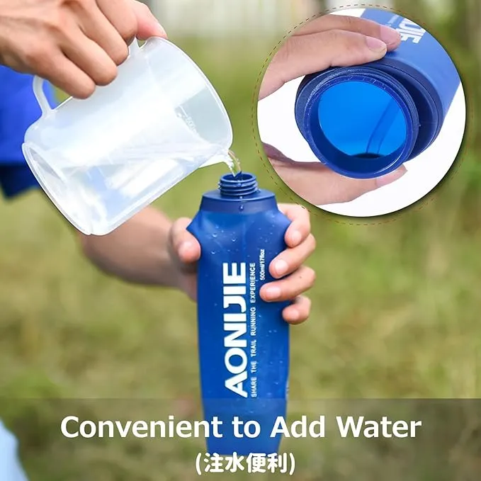 Azarxis Soft Flask Collapsible Water Bottle Running Soft Gel Flask Reservoir Handheld Folding TPU 250 500ml for Hydration Pack Hiking Cycling Climbing (250ml/8.45oz - 2 Pack with 2 Speed Straws)
