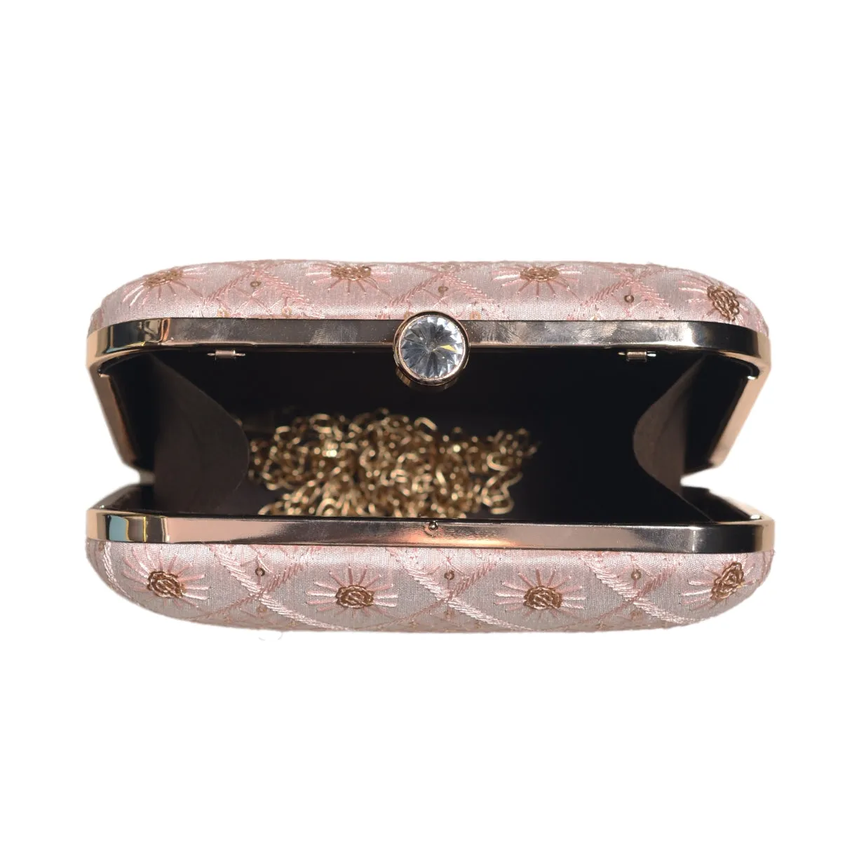 Baby Pink Box Pattern Sequins Embroidery Clutch