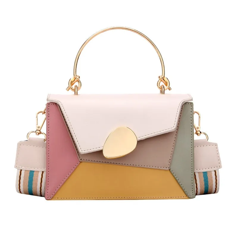 Back to College New Contrast Color PU Leather Crossbody Bags for Women 2020 Chain Handbags with Metal Handle Shoulder Messenger Bag Small Totes