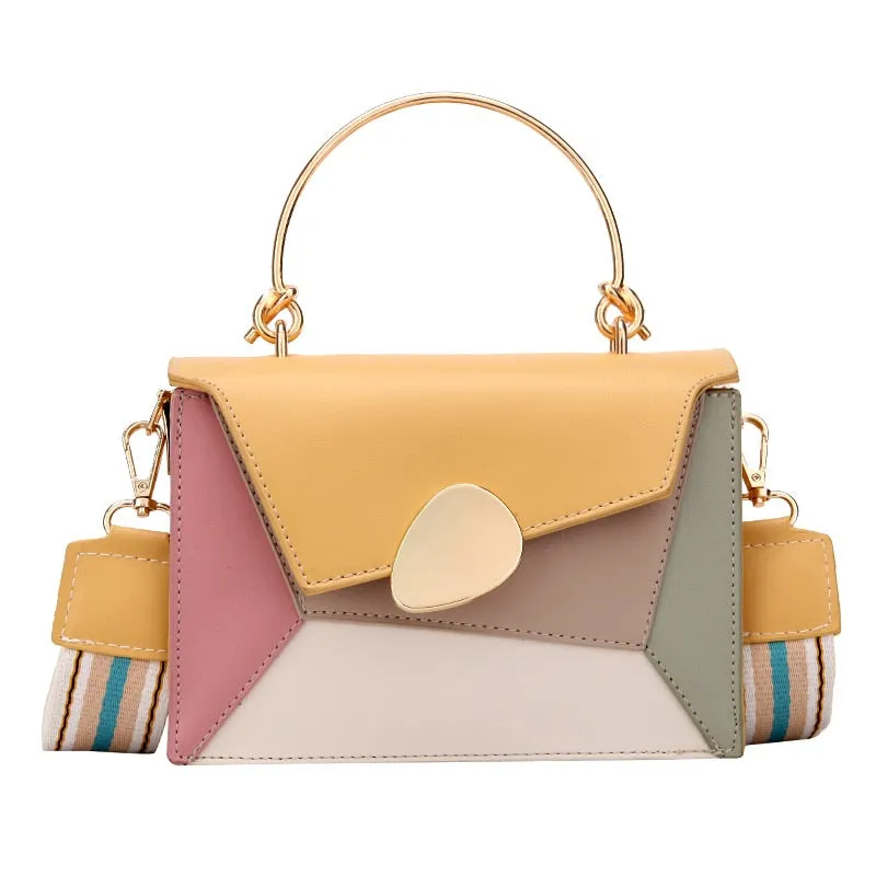 Back to College New Contrast Color PU Leather Crossbody Bags for Women 2020 Chain Handbags with Metal Handle Shoulder Messenger Bag Small Totes