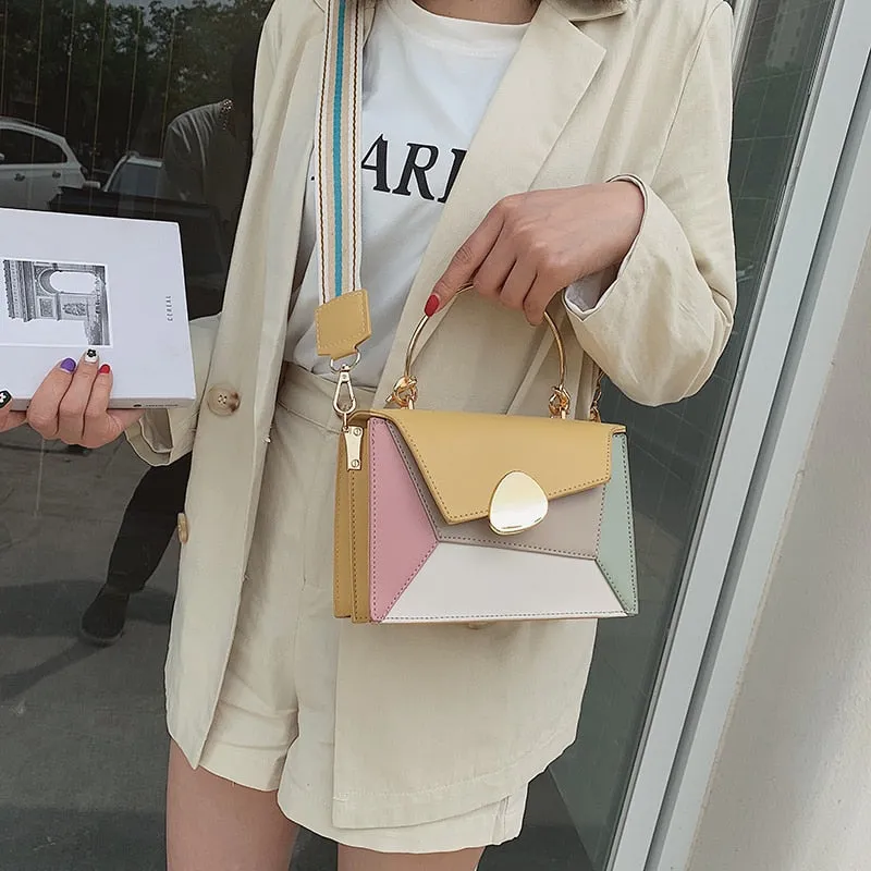 Back to College New Contrast Color PU Leather Crossbody Bags for Women 2020 Chain Handbags with Metal Handle Shoulder Messenger Bag Small Totes
