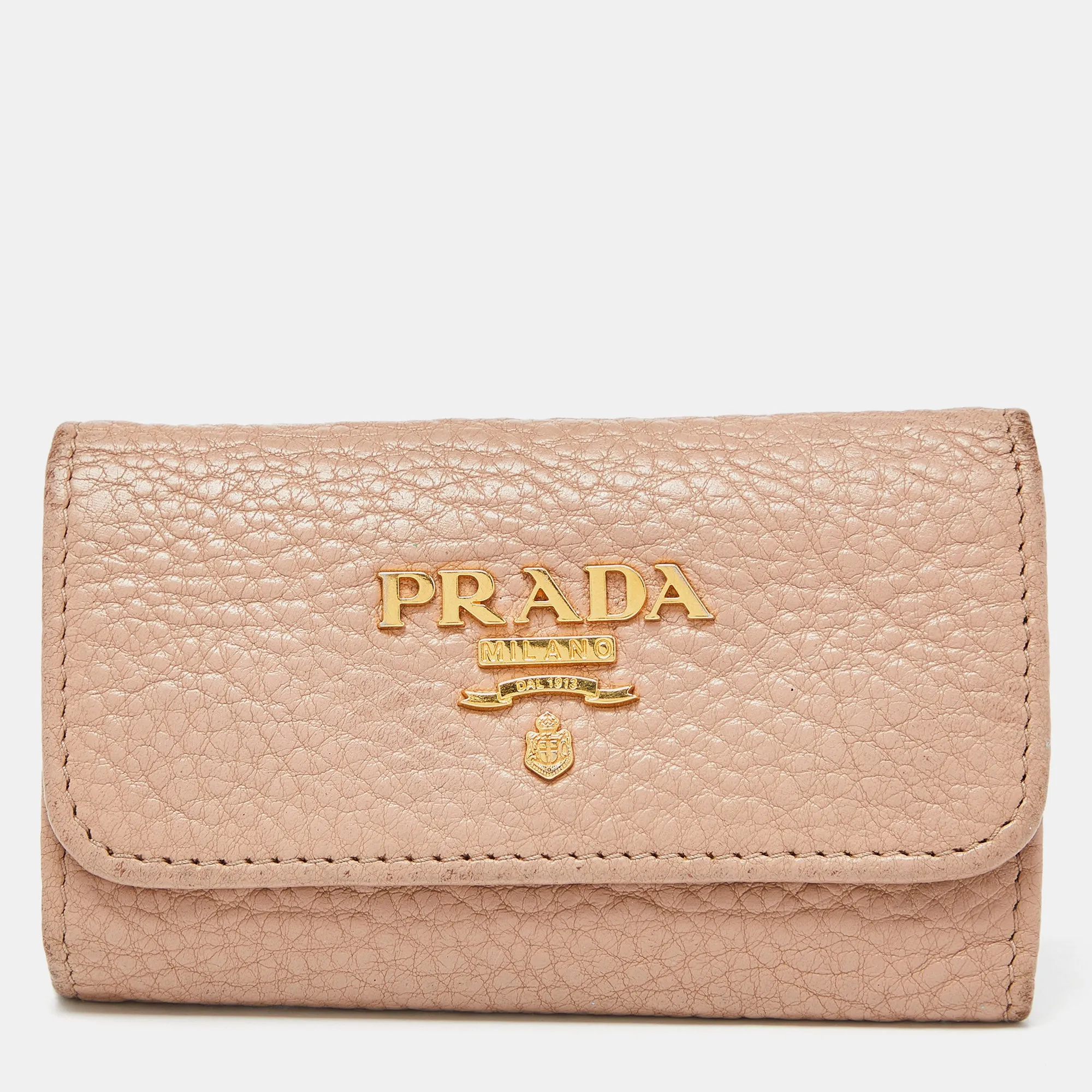 Beige Leather 6 Rings Key Holder Case