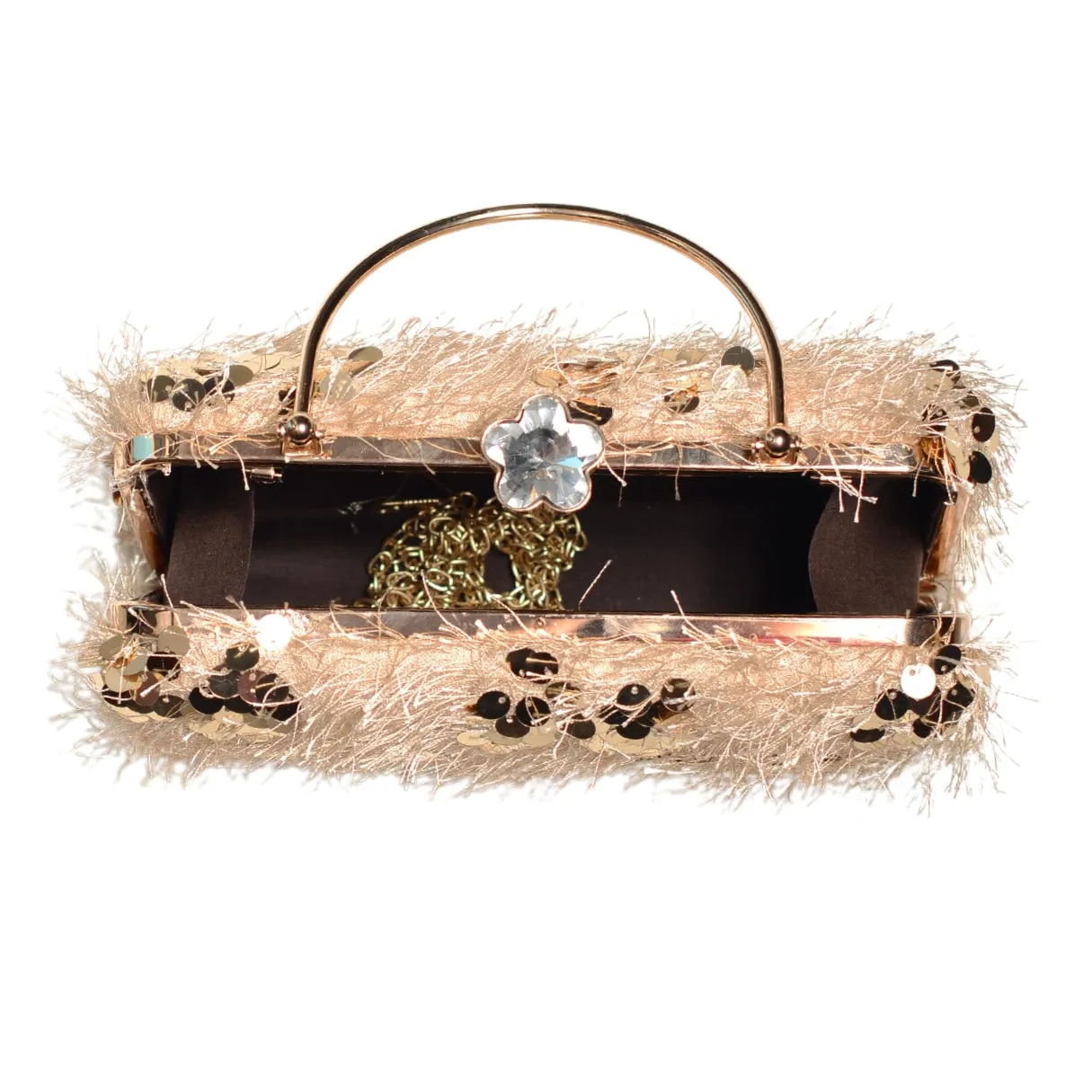 Beige Sequins Fabric Party Clutch