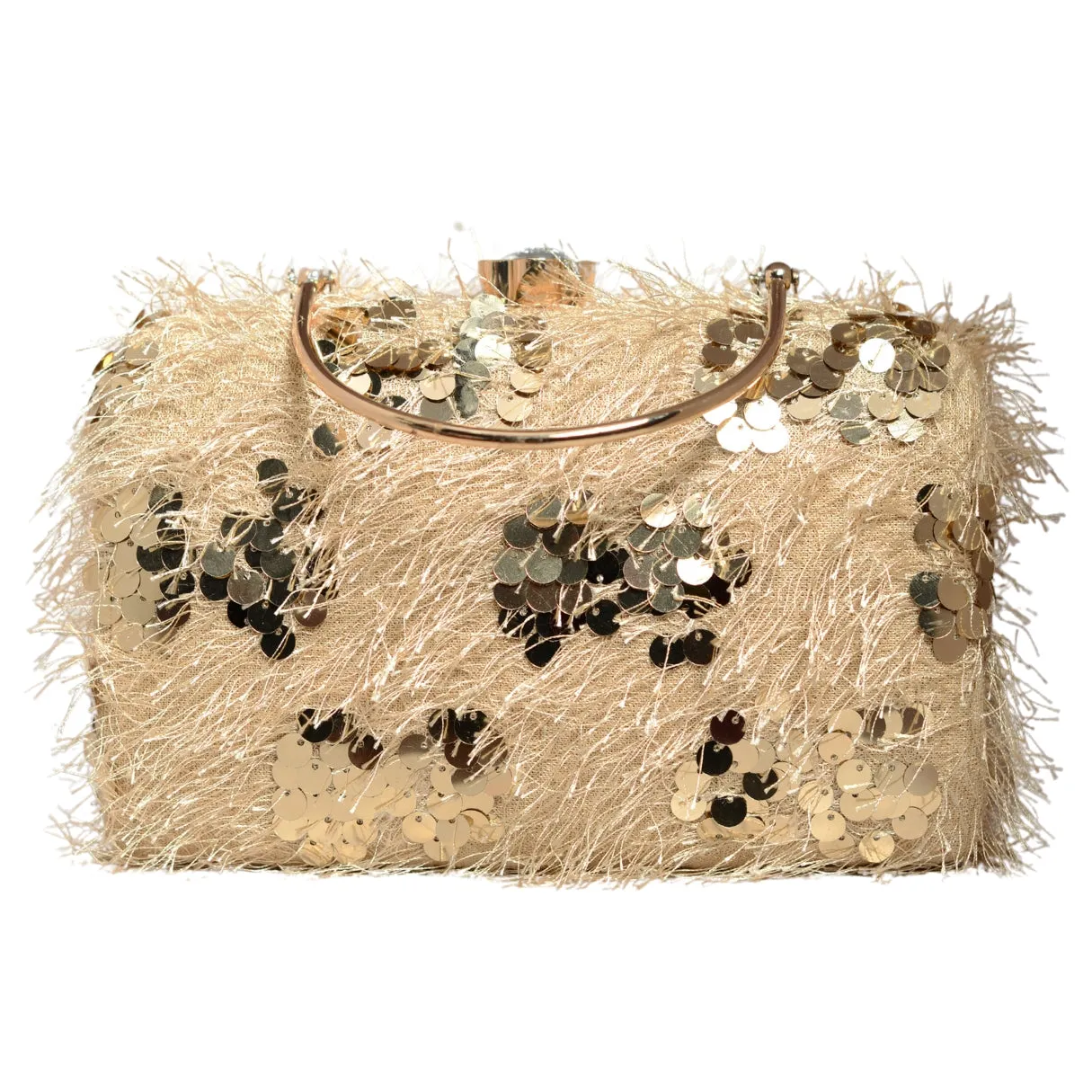 Beige Sequins Fabric Party Clutch