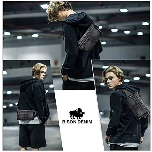 Bison Denim Classic Leather Waist Pack Fanny Pack Shoulder Backpack Sport Pouch Travel Hiking Bum
