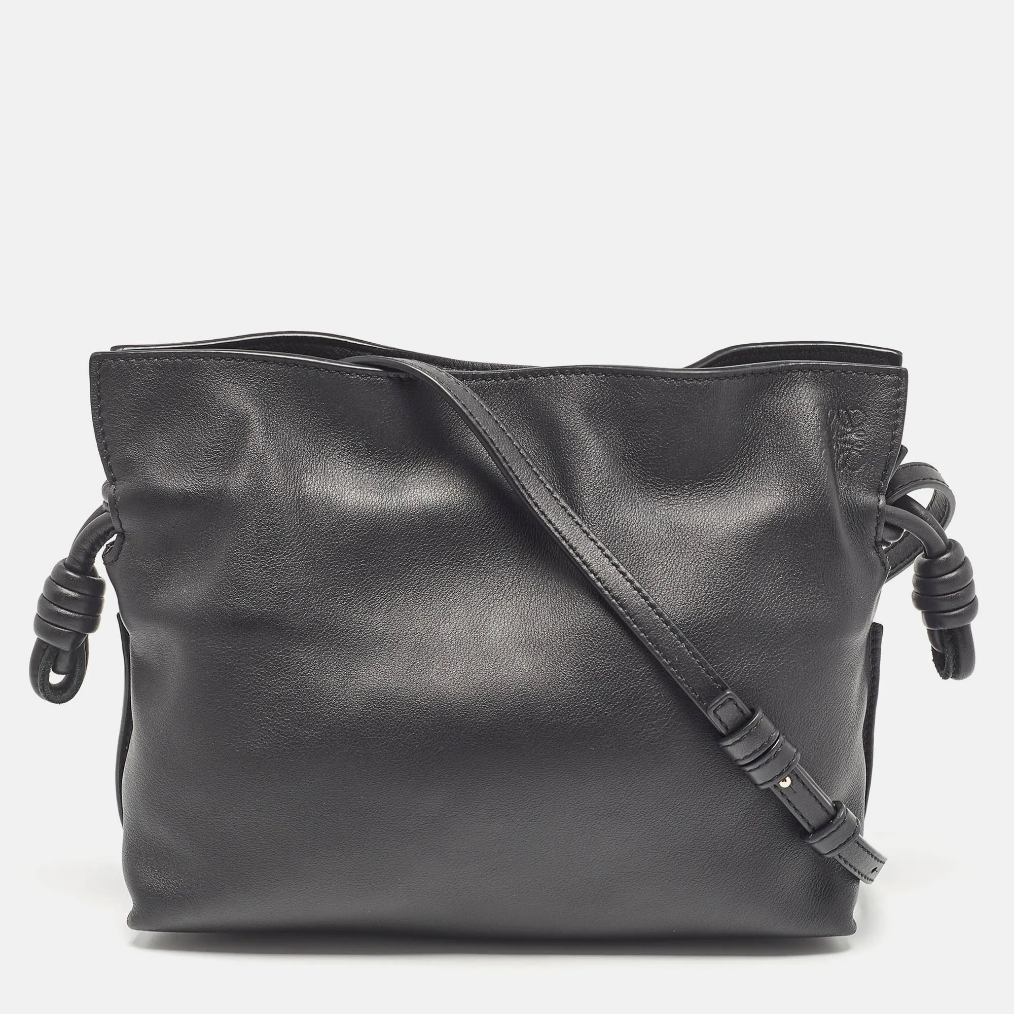 Black Leather Flamenco Shoulder Bag