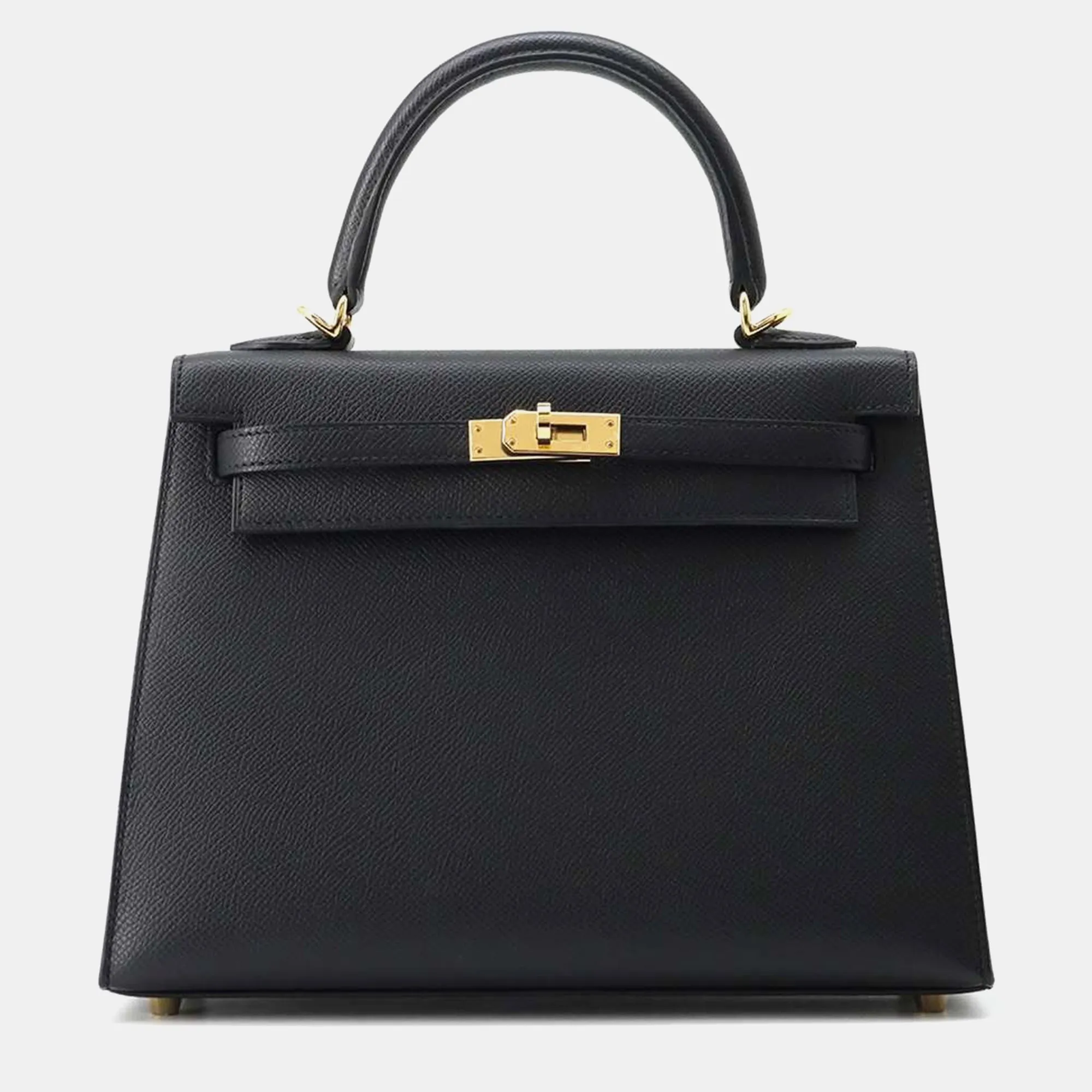 Black Leather  Kelly Sellier 25 Top Handle Bags