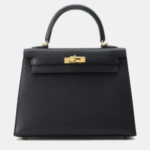 Black Leather  Kelly Sellier 25 Top Handle Bags