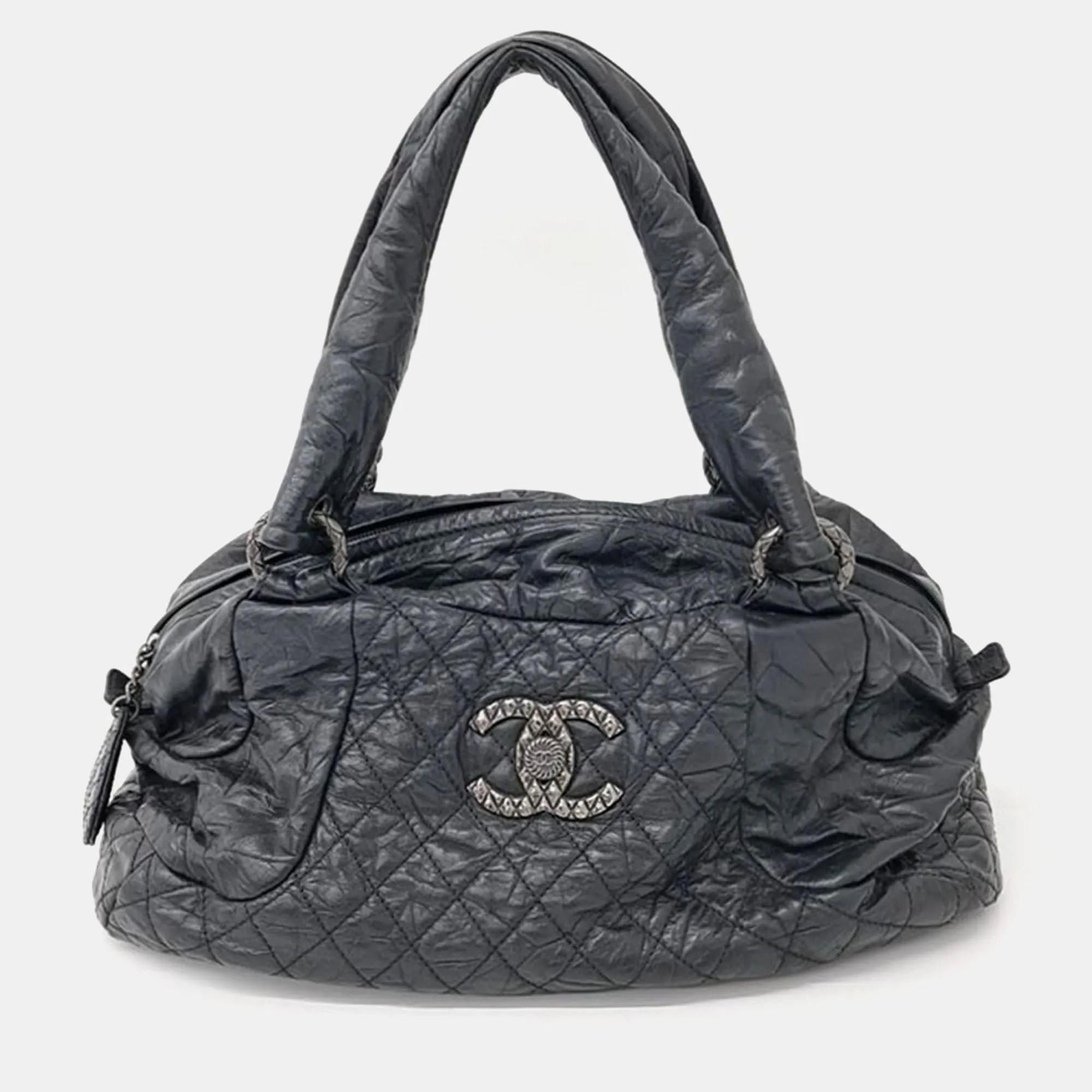 Black Leather Vintage Tote Bag