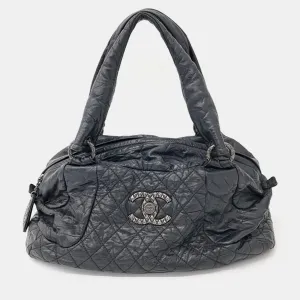Black Leather Vintage Tote Bag