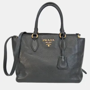 Black Leather Vitello Phenix Tote Bag