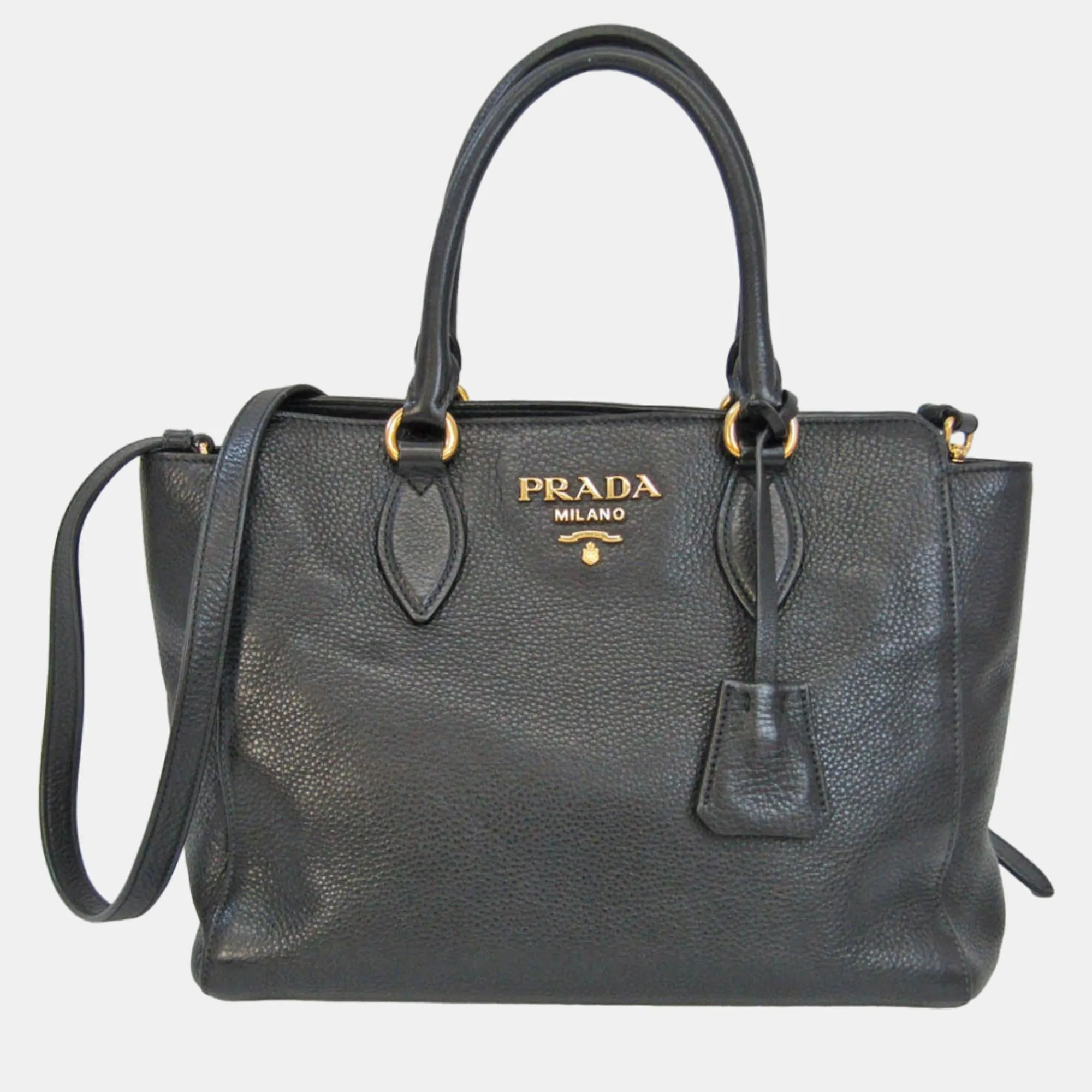 Black Leather Vitello Phenix Tote Bag