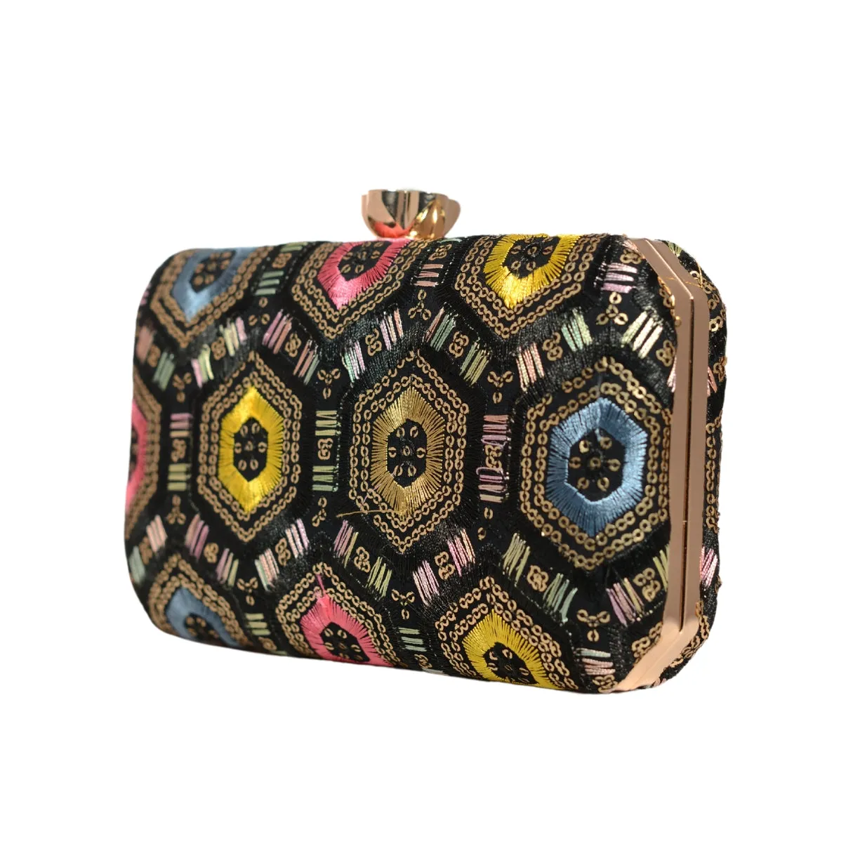 Black Rectangle Sequins Embroidery Clutch