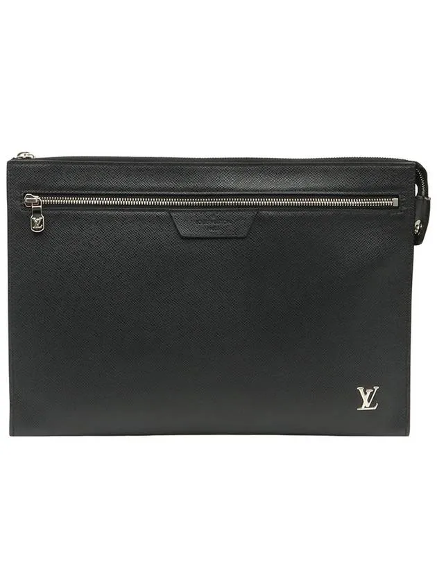 Black Taiga Leather Pochette Jour 24H Clutch M30965