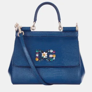Blue Iguana Embossed Leather Crystal DG Logo Small Miss Sicily Bag