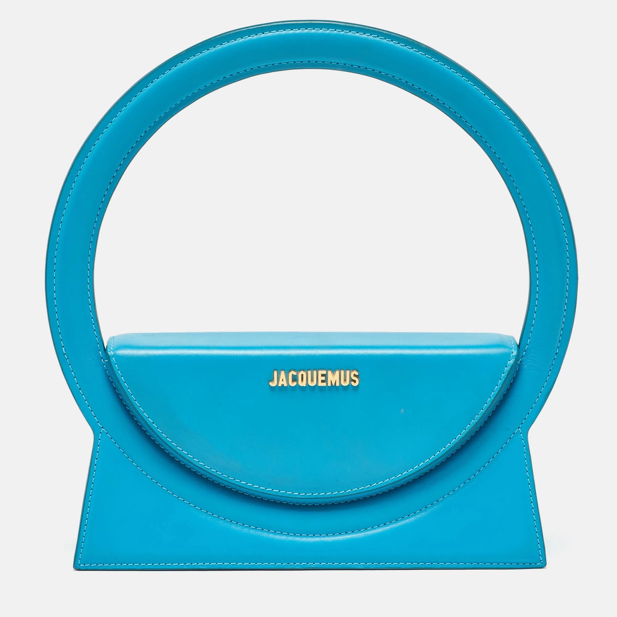 Blue Leather Le Sac Round Top Handle Bag