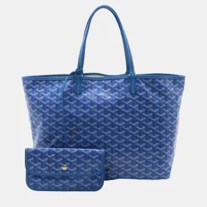 Blue White Coated Canvas Leather Saint Louis PM Tote Bag