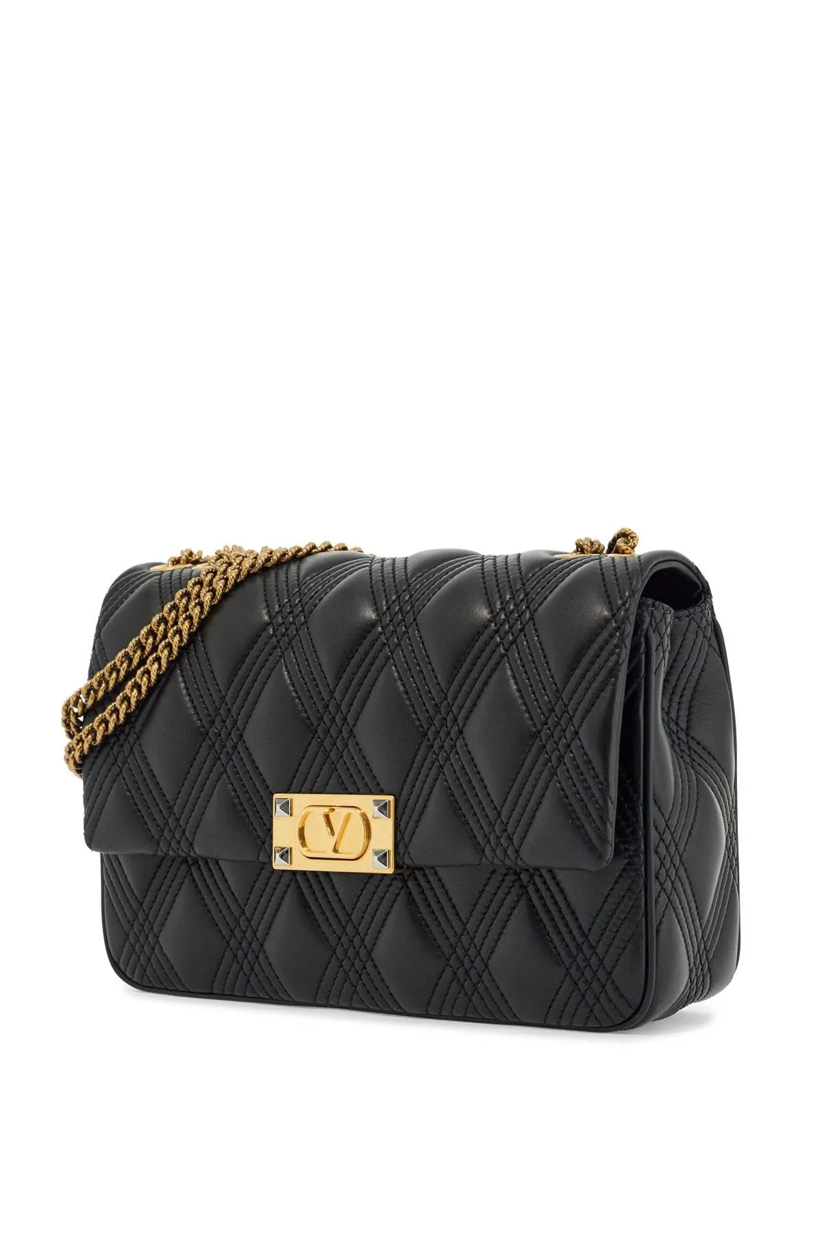 borsa a spalla trapuntata nera con catena dorata 6W2B0R06XCA NERO
