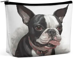 Boston Terrier Travel Makeup Bag Large Toiletry Bag for Women Waterproof Cosmetic Bags for Purse Portable Makeup Organizer Bags Cute Zipper Pouch Cosmetic Pouch Funny Travel Makeupbag