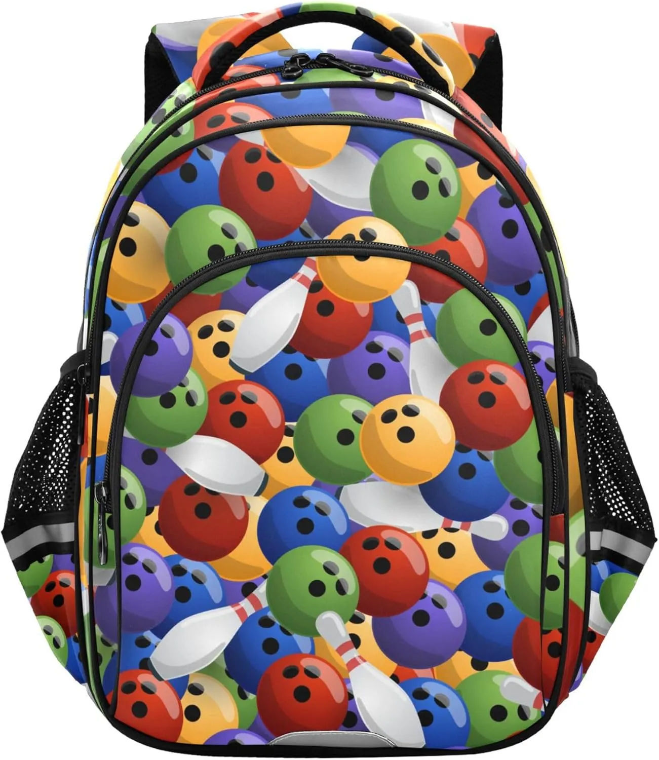 Bowling Colorful Balls Backpack for School Study Book Bag Laptop Backpack Work Travel Computer Bags with Reflective Stripes