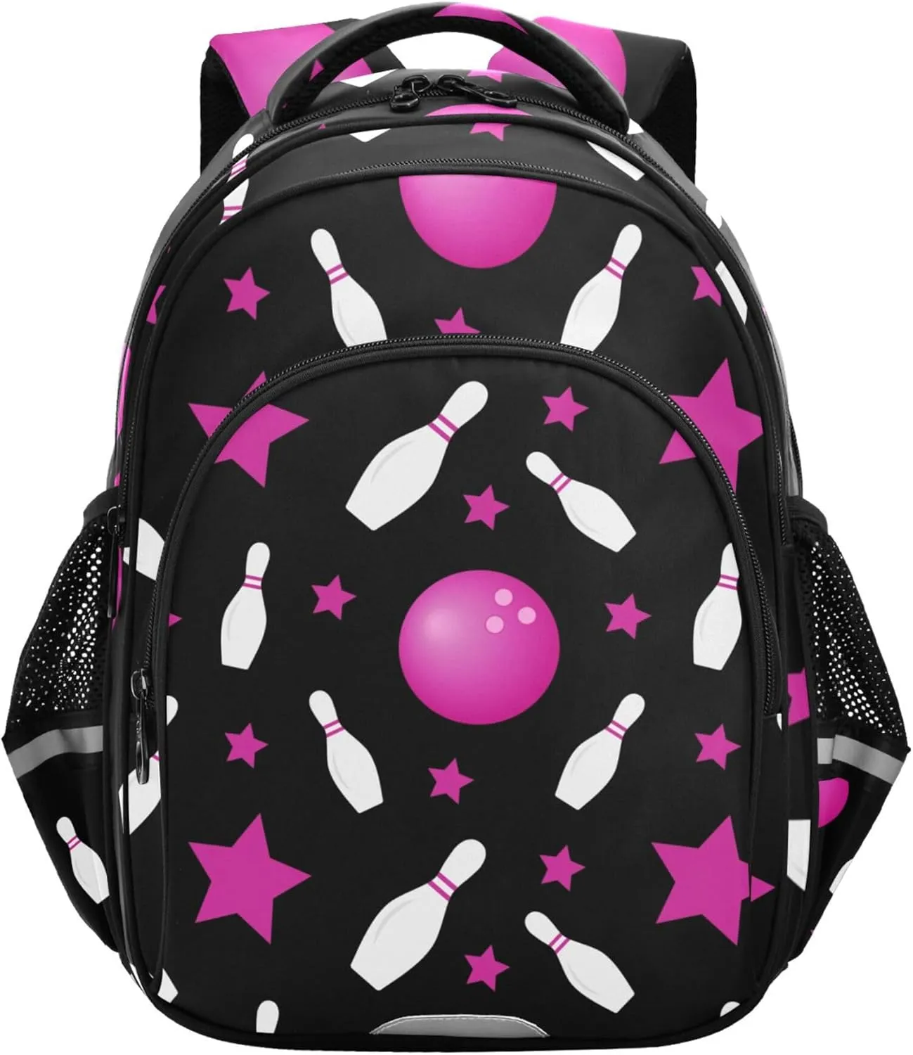 Bowling Pink Stars and Balls Backpack for School Study Book Bag Laptop Backpack Work Travel Computer Bags with Reflective Stripes
