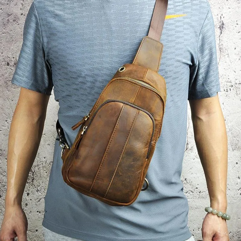 Brown Leather Sling Backpack Crossbody Sling Backpack Best Cross Body Sling Bag Mens Leather Sling Bags