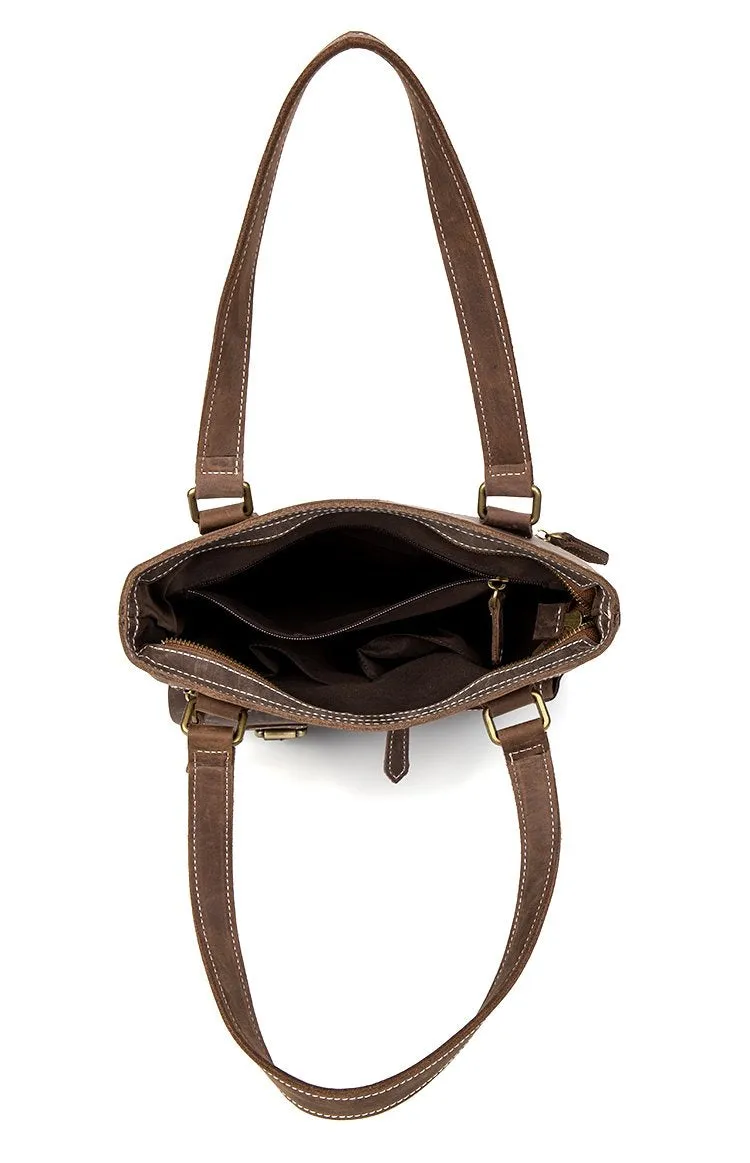 Casual Brown Leather 12 inches Shoulder Briefcase Work Bags Tote Bags for Men