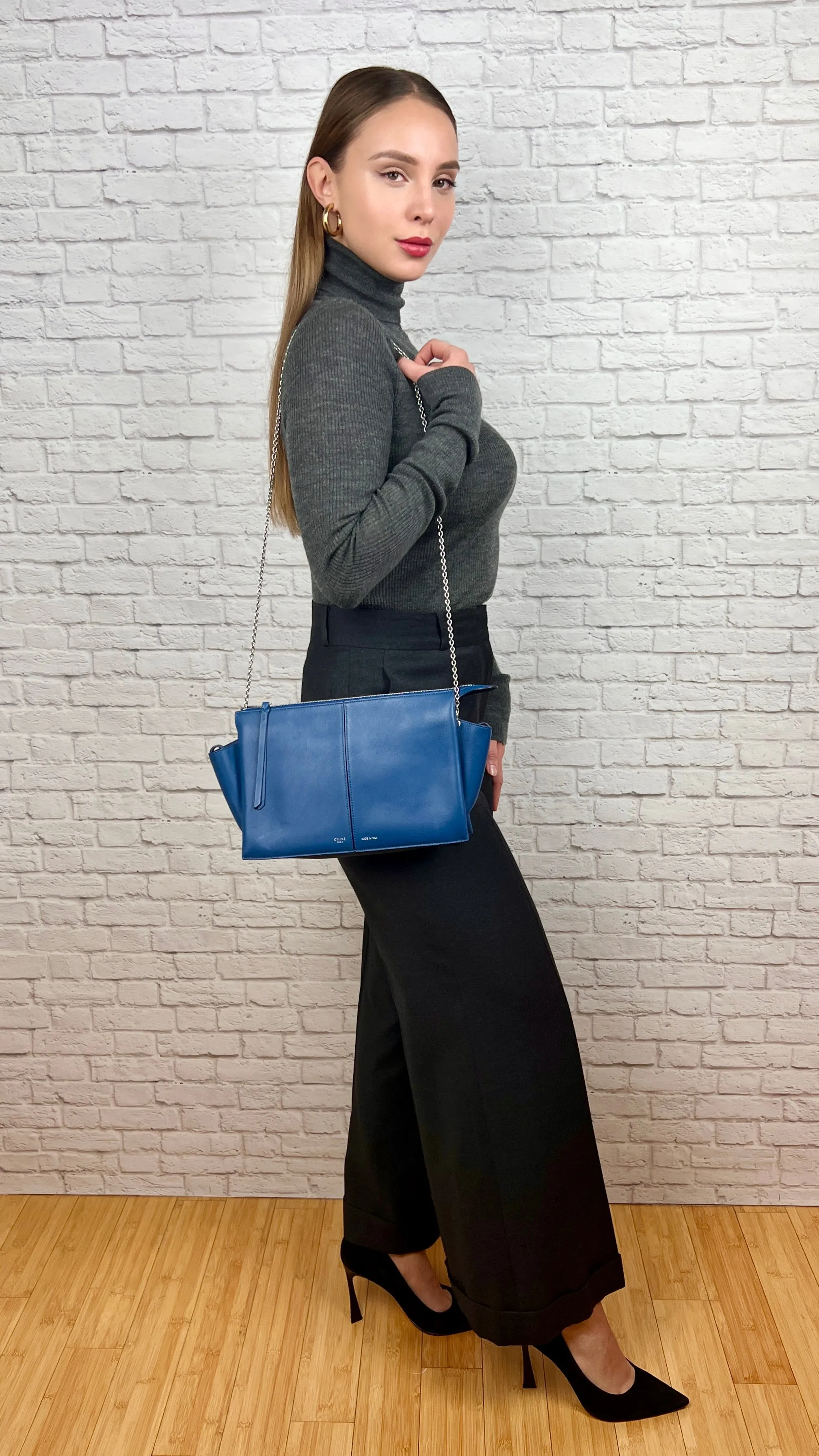 Celine Tri-fold Clutch On Chain, Blue
