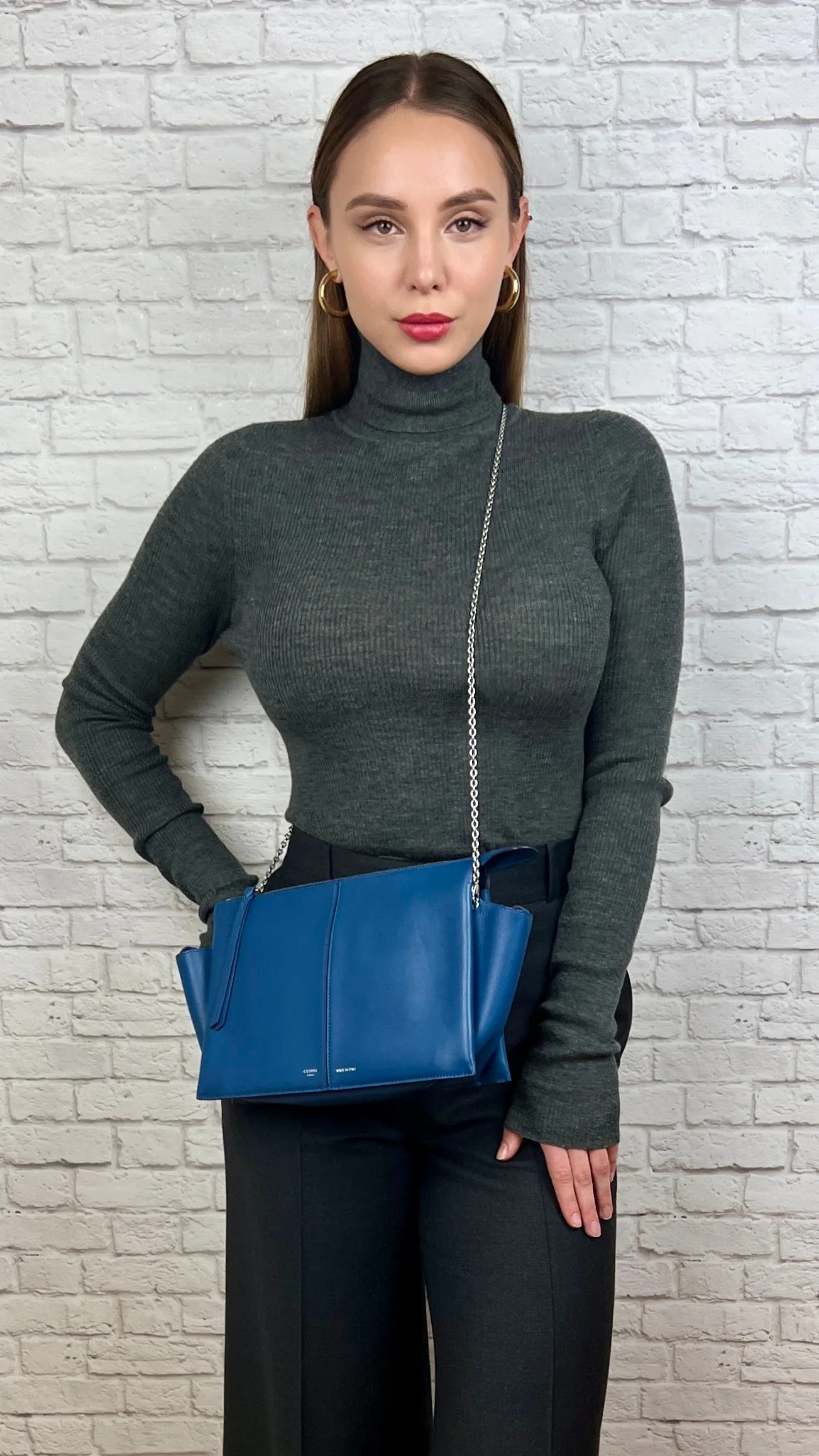 Celine Tri-fold Clutch On Chain, Blue