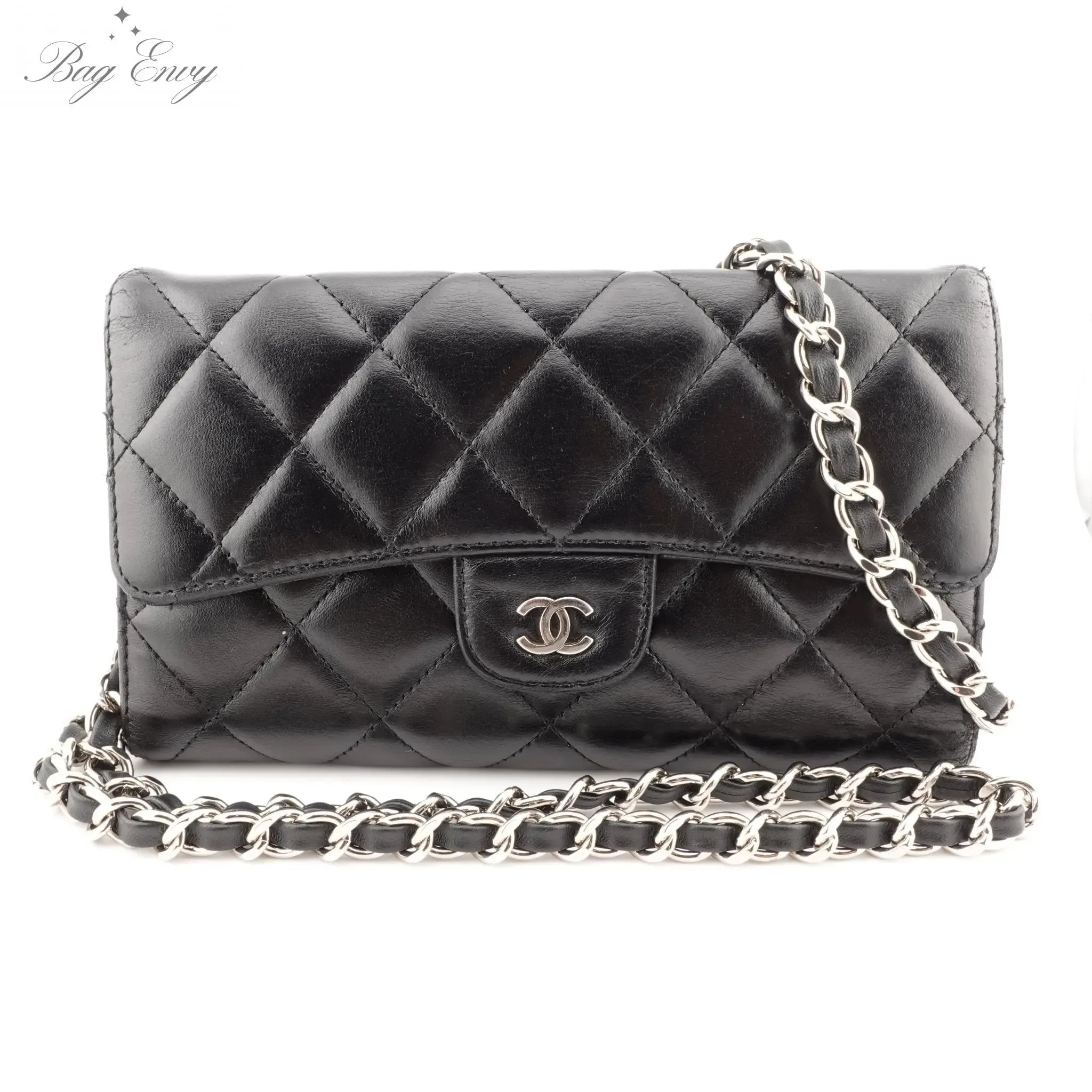 CHANEL Lambskin Classic Flap Wallet with Chain nj