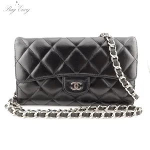CHANEL Lambskin Classic Flap Wallet with Chain nj