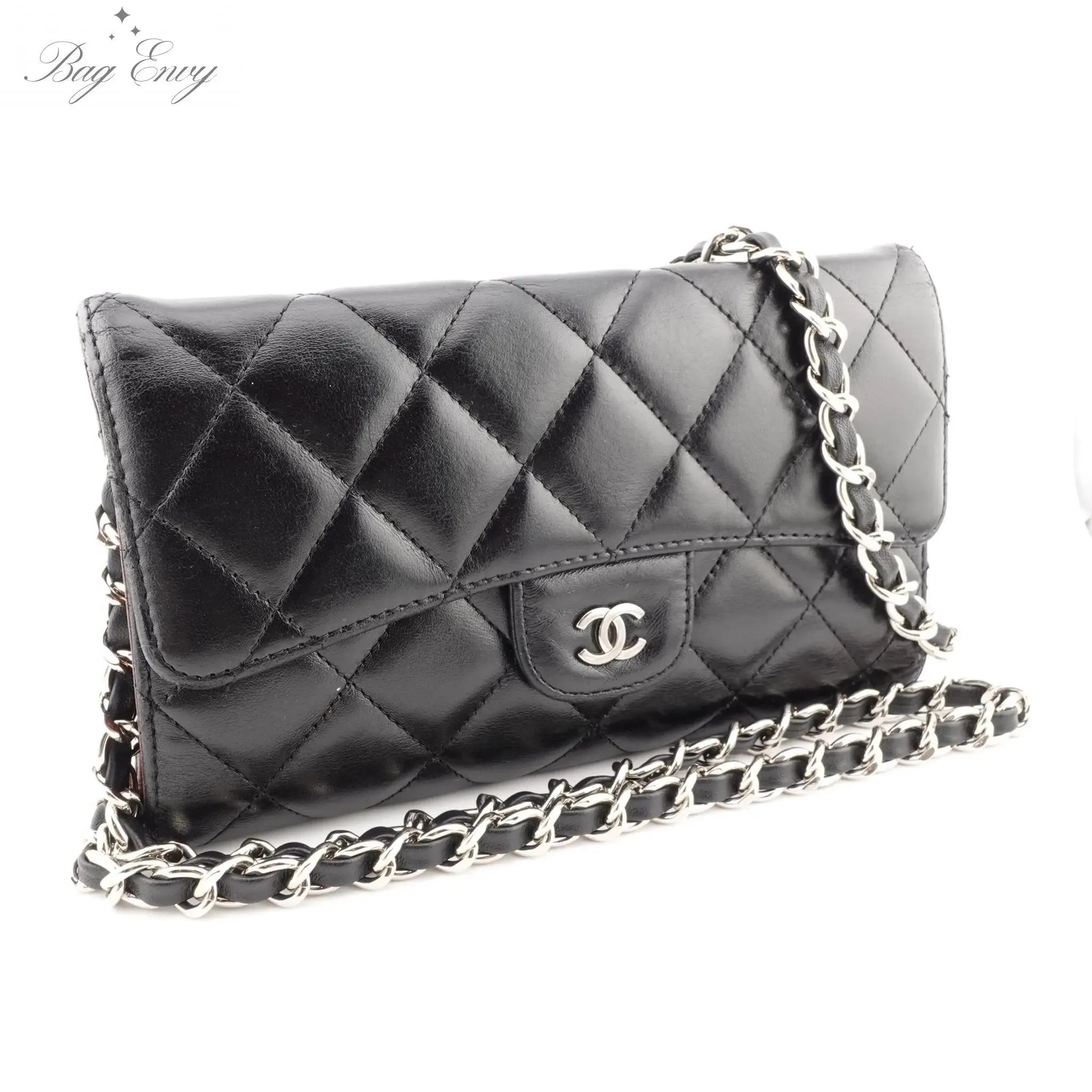 CHANEL Lambskin Classic Flap Wallet with Chain nj