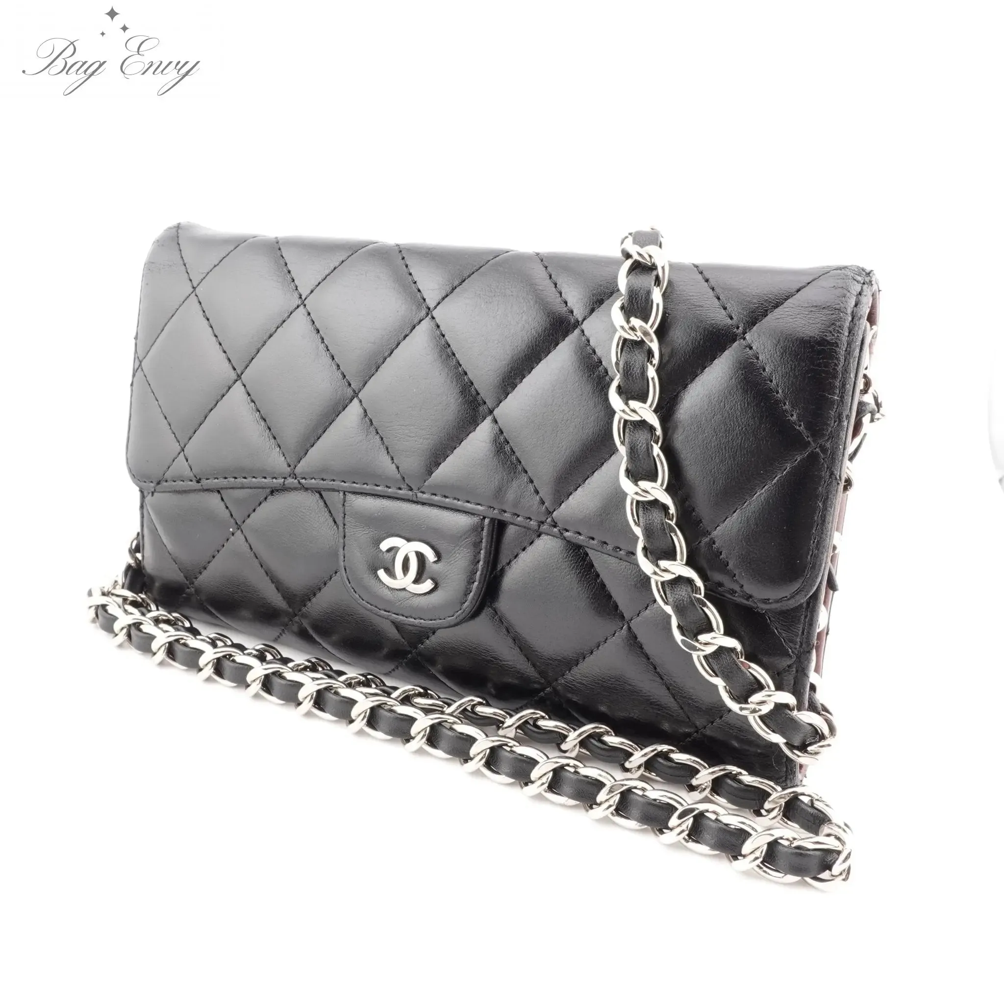 CHANEL Lambskin Classic Flap Wallet with Chain nj
