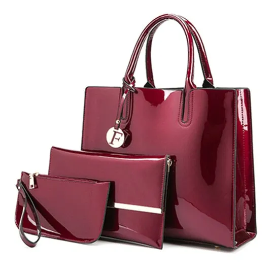 Christmas Gift Brand 3 Sets Women Handbags High Quality Patent Leather Female Messenger Bag Luxury Tote Ladies Shoulder Crossbody Bag Clutch