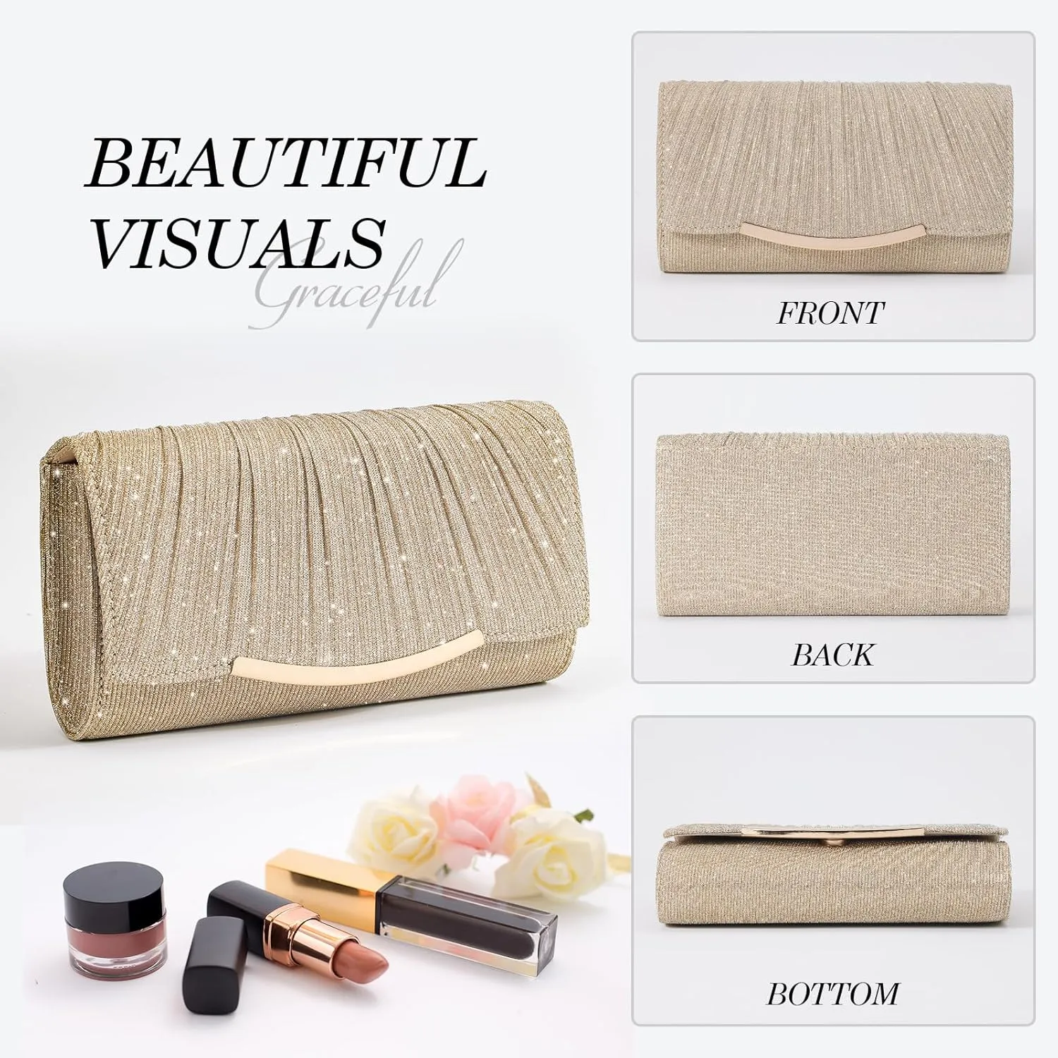 Clutch Purses for Women Evening Bag Lady Girl Crossbody Handbags for Prom Party Wedding Engagement