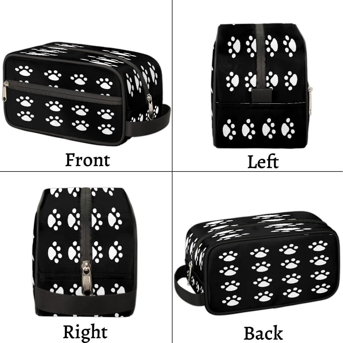 Cosmetic Bag for Women & Men, Portable Travel Makeup Organizer Toiletry Bag, Large Zipper Make Up Case for Travel Accessories, Black Paw Print